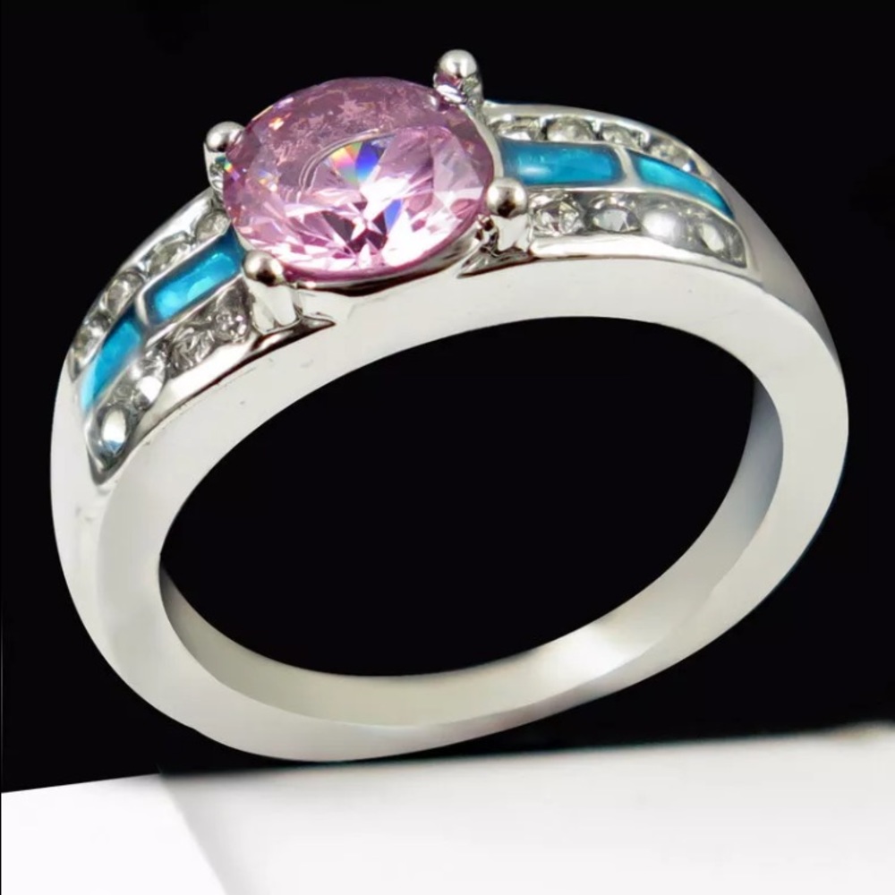 COPY - Pink CZ and Fire Opal ring NWOT